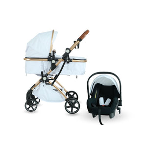 Coche para bebé tipo moisés color blanco de lujo + Porta bebé