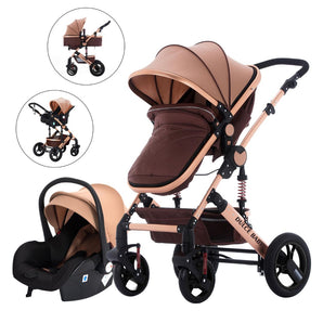 Coche para bebé tipo moisés color marrón de lujo + Porta bebé 588LY-2