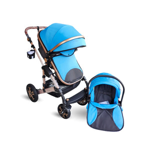 Coche de lujo para bebé tipo moisés color azul + Porta bebes